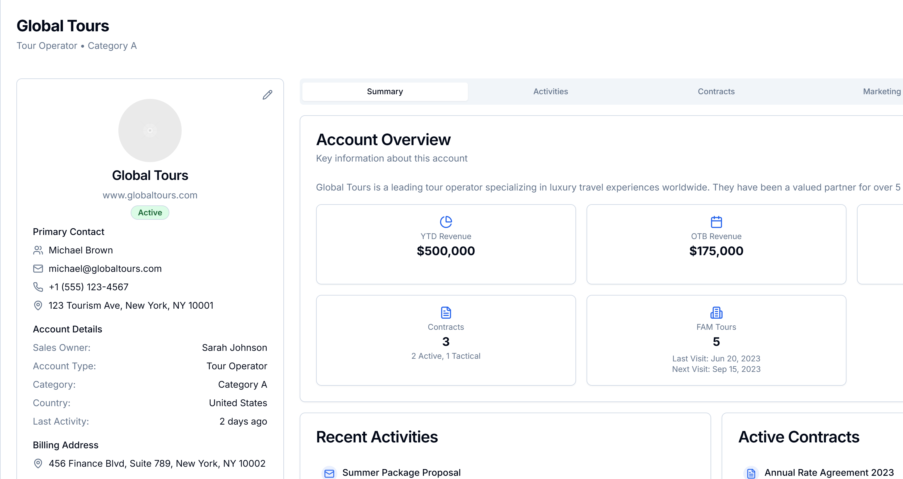 Tour Operator CRM Interface